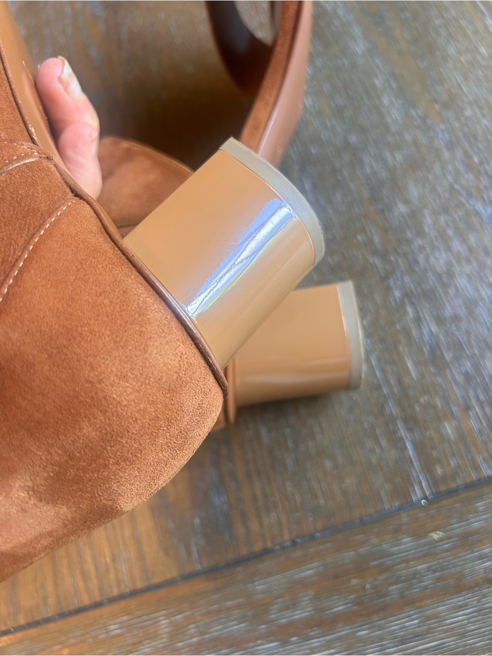 Aquatalia Nala Tan Suede and Leather Block Heel Sandals - Picture 6 of 11